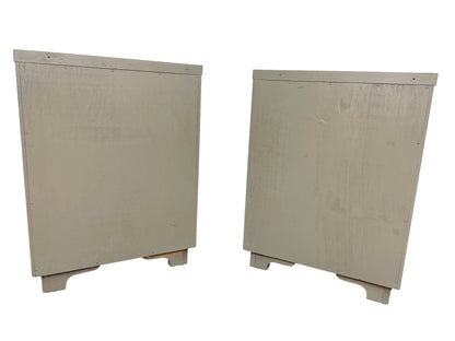 Back view of a restored pair of American of Martinsville nightstands with chestnut gray lacquer finish.