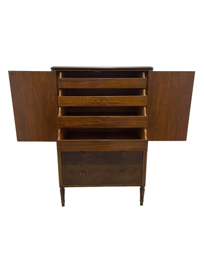 Interior view of Sligh Art Deco cabinet with doors open showing upper storage compartments