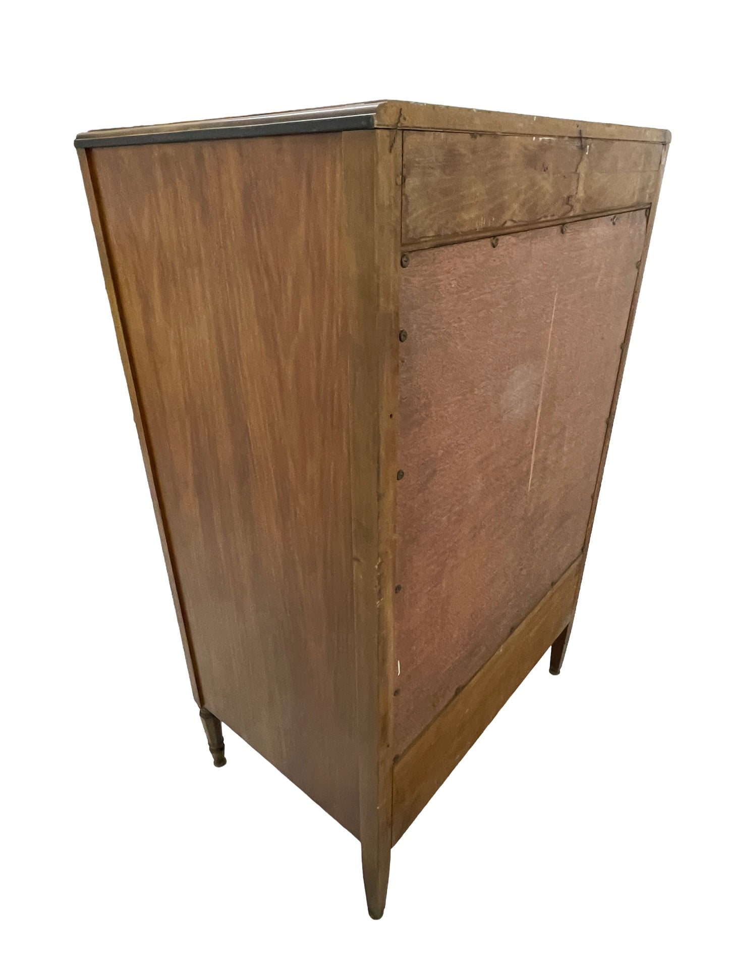 Back view of vintage Sligh Art Deco cabinet showing original rear panel and construction