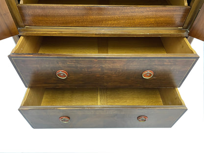 Vintage Sligh cabinet with doors and drawers open showing interior storage compartments