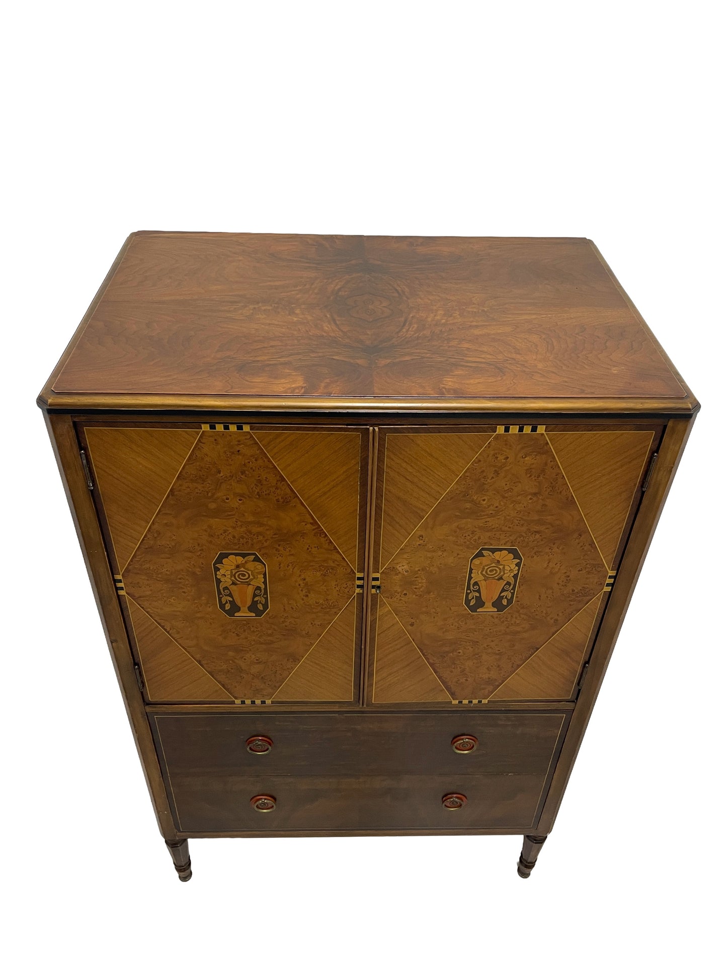 Top view of Sligh Art Deco cabinet showing detailed wood grain pattern
