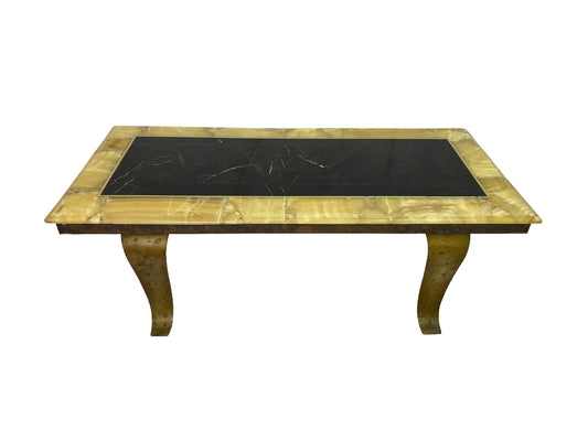 1960s Arturo Pani for Muller two-tone onyx coffee table with sculptural bronze base, Mexico