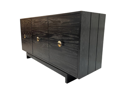 Kroehler Black Cerused Oak Credenza With Polished Brass Hardware, Circa 1960s