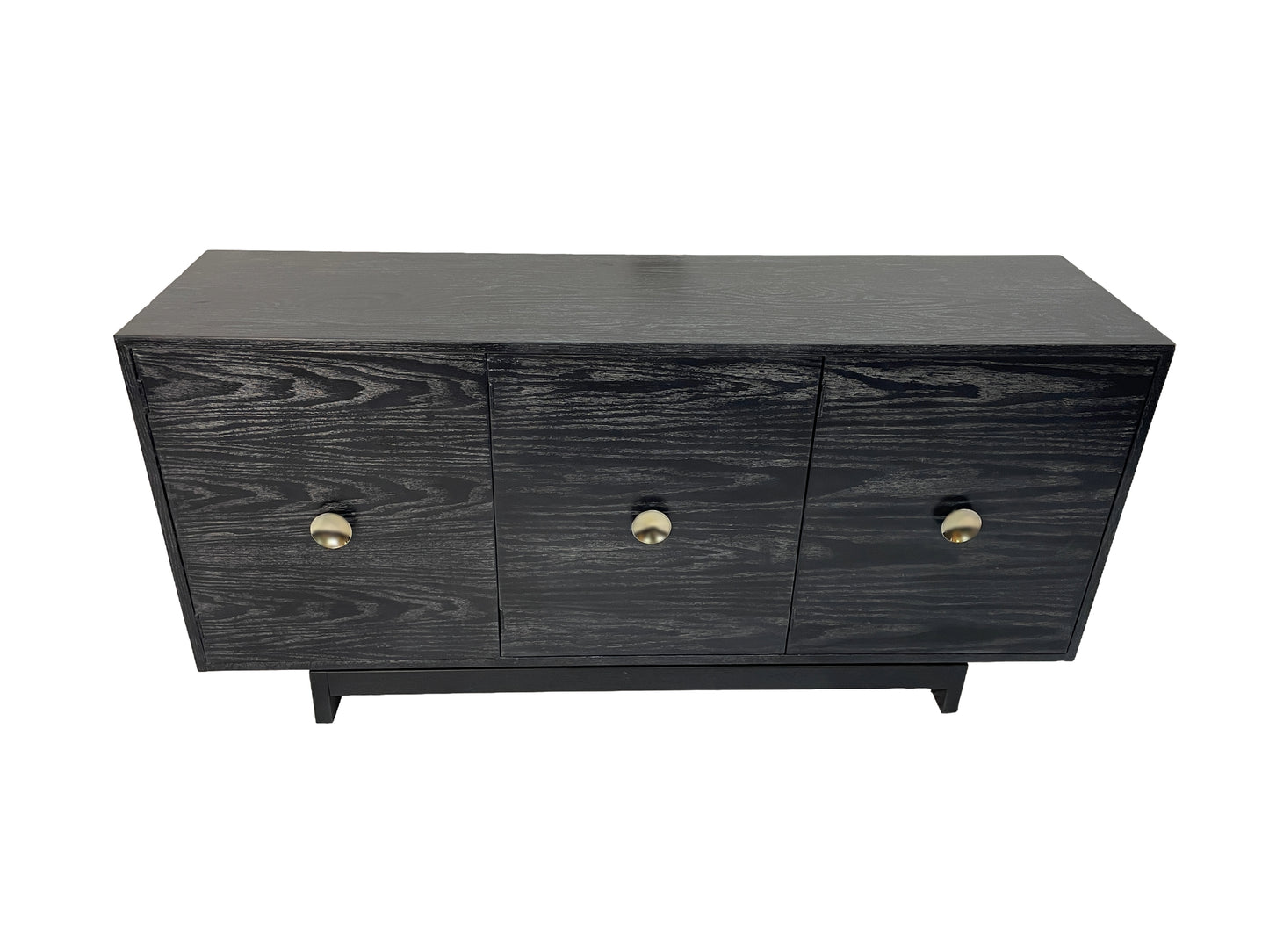Kroehler Black Cerused Oak Credenza With Polished Brass Hardware, Circa 1960s