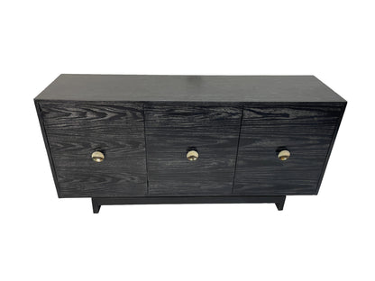 Kroehler Black Cerused Oak Credenza With Polished Brass Hardware, Circa 1960s