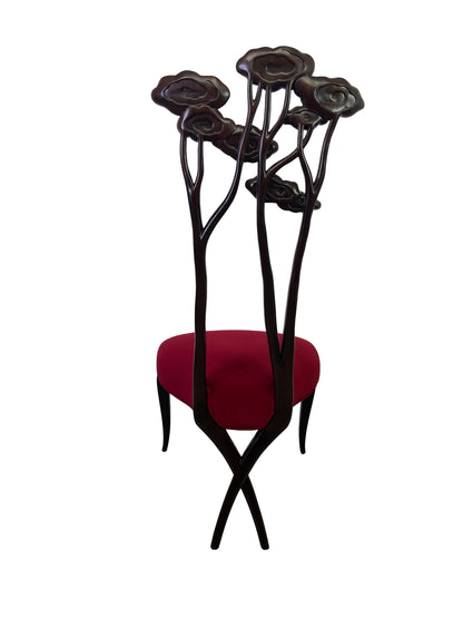Alternate rear view of a complementary Le Jardin chair with a sculptural mahogany floral back.
