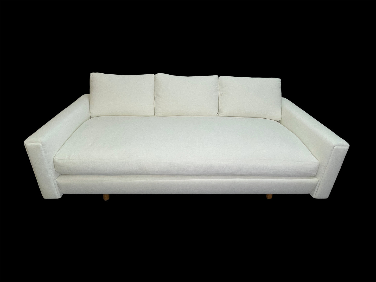 Custom Sculptural White Linen Daybed Sofa with Oversized Seat
