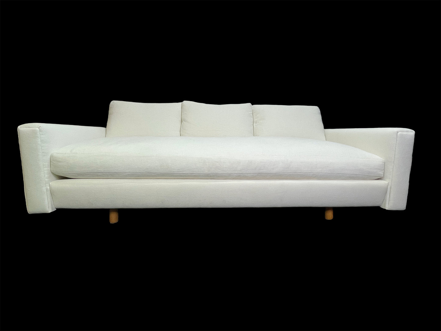 Custom Sculptural White Linen Daybed Sofa with Oversized Seat