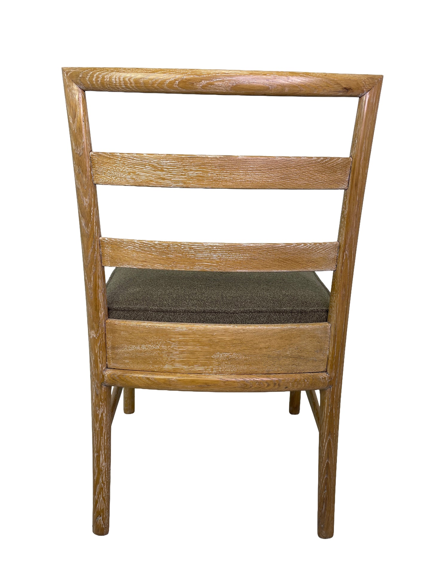 Ladder-back detail of Danish Modern oak dining chair with cerused finish
