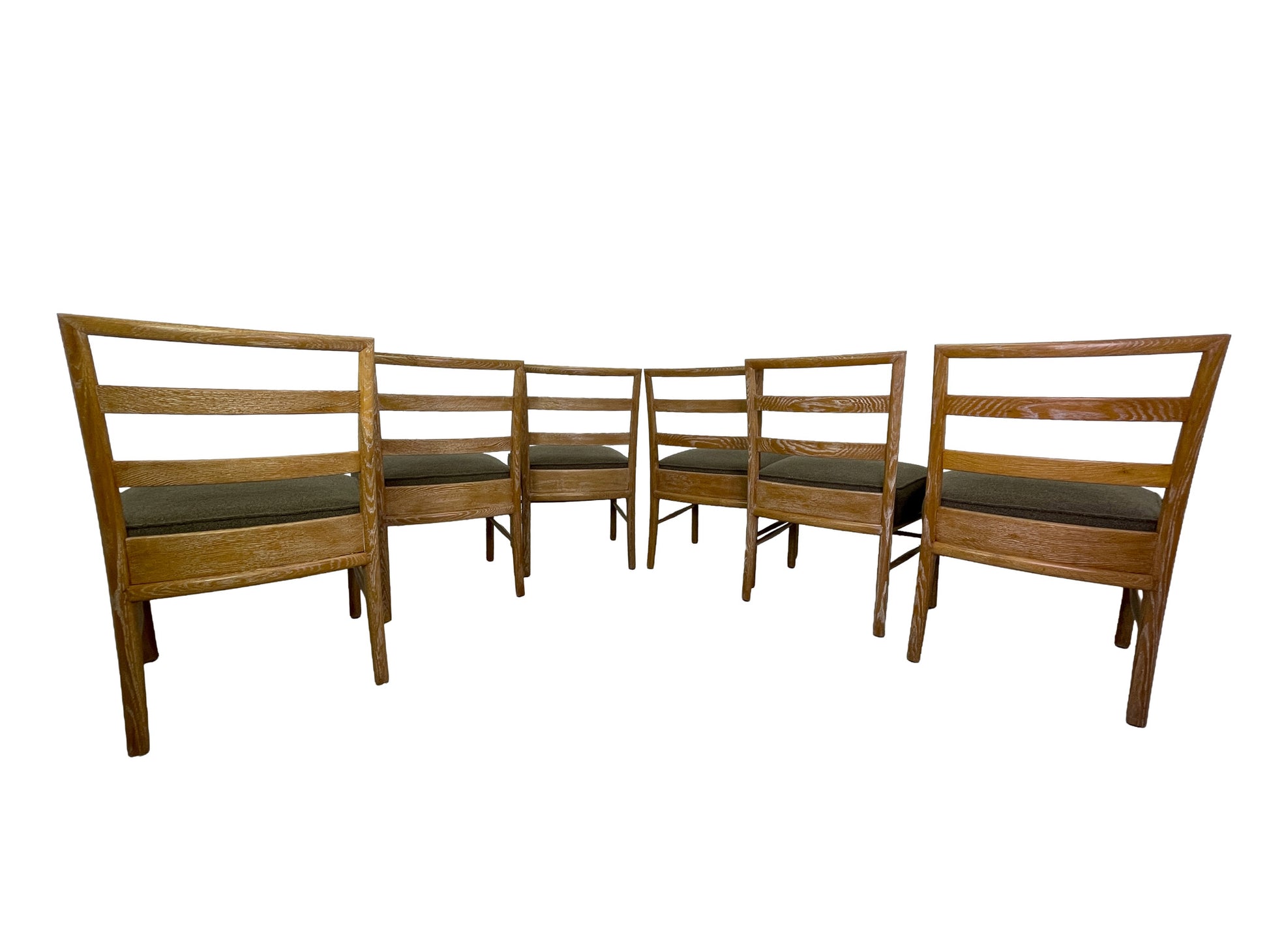 Danish Modern oak dining chairs set of 6 with cerused wood finish back side
