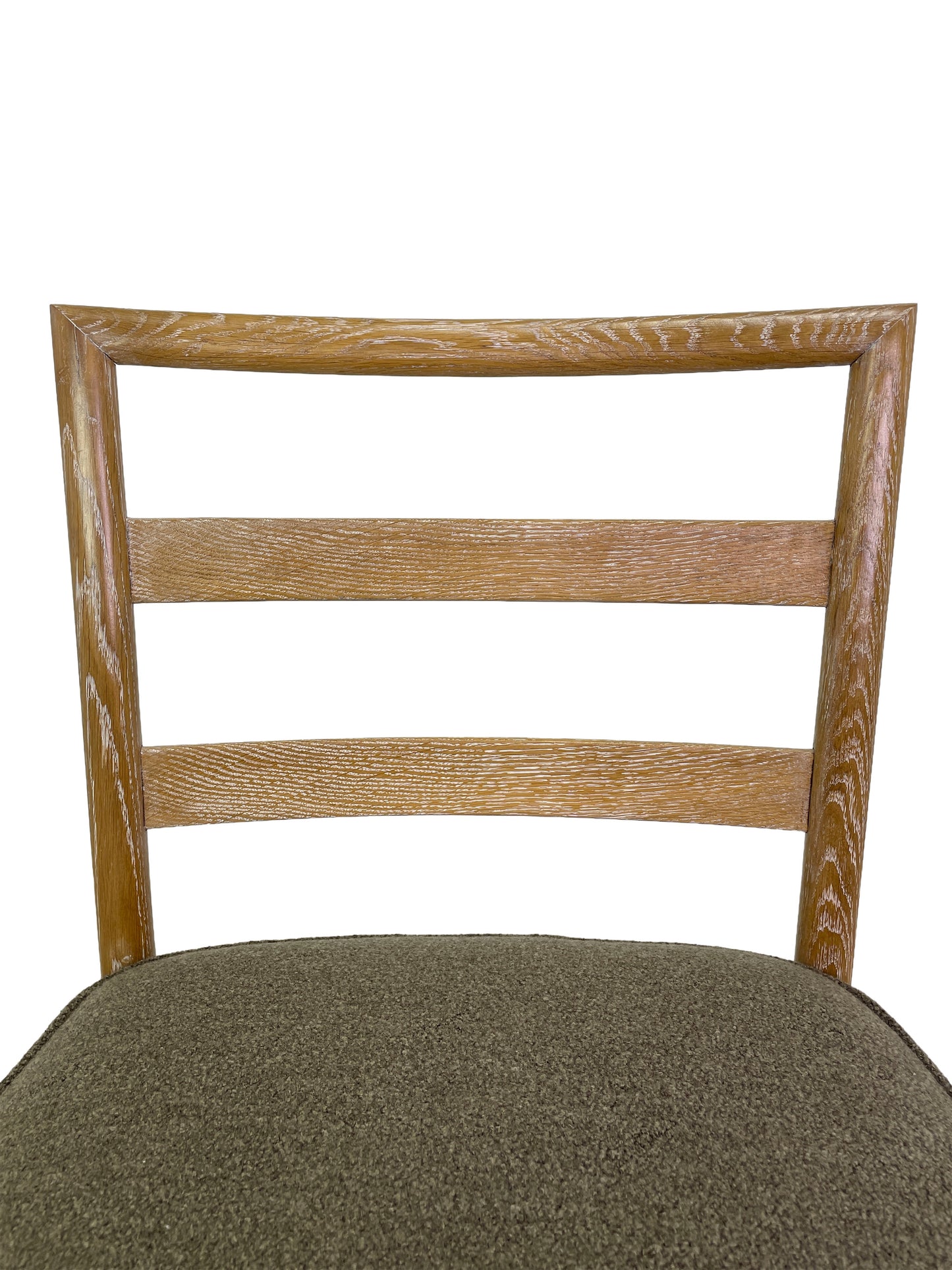 Detail of cerused oak wood grain on Danish Modern dining chair frame
