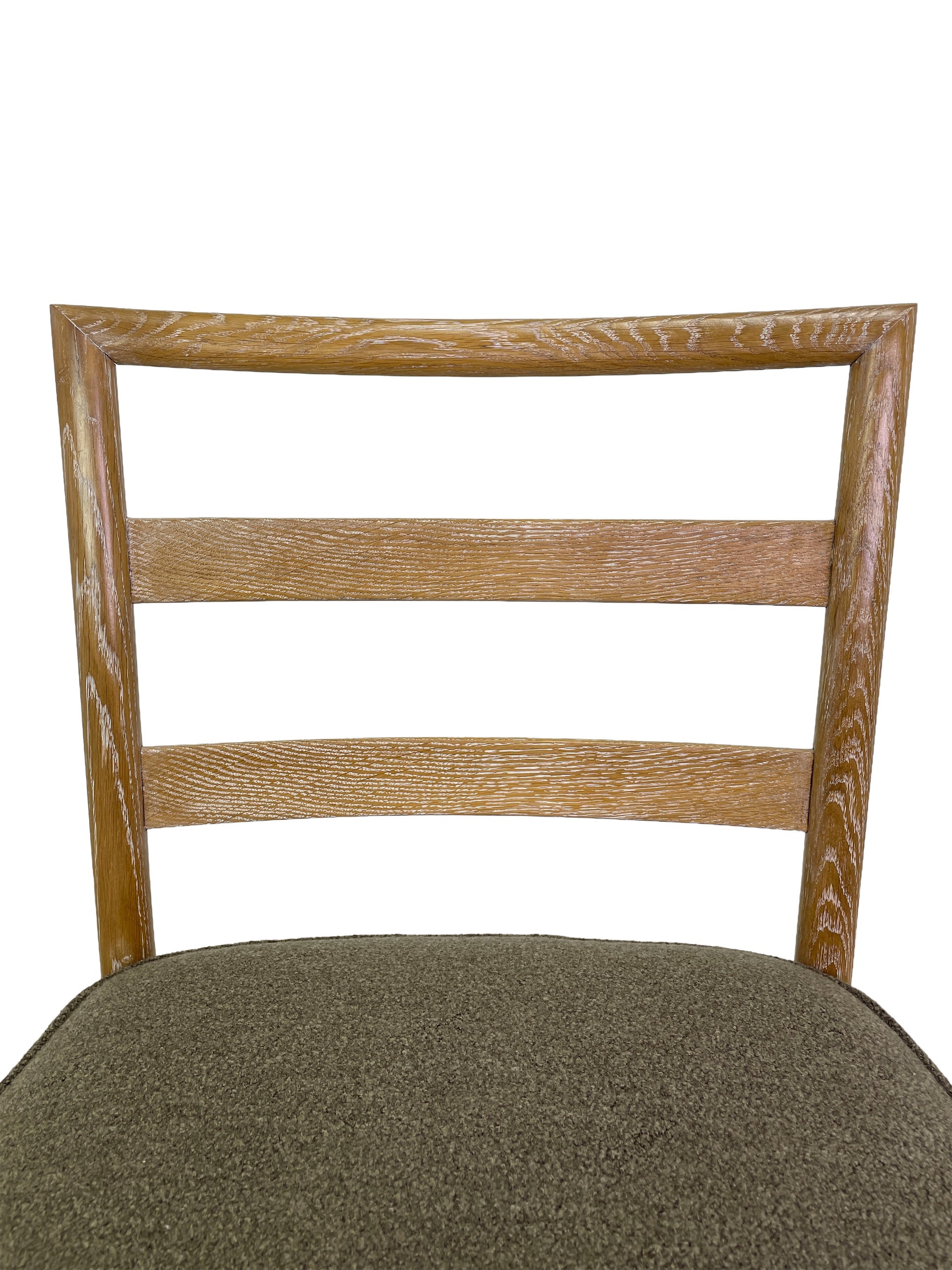 Detail of cerused oak wood grain on Danish Modern dining chair frame
