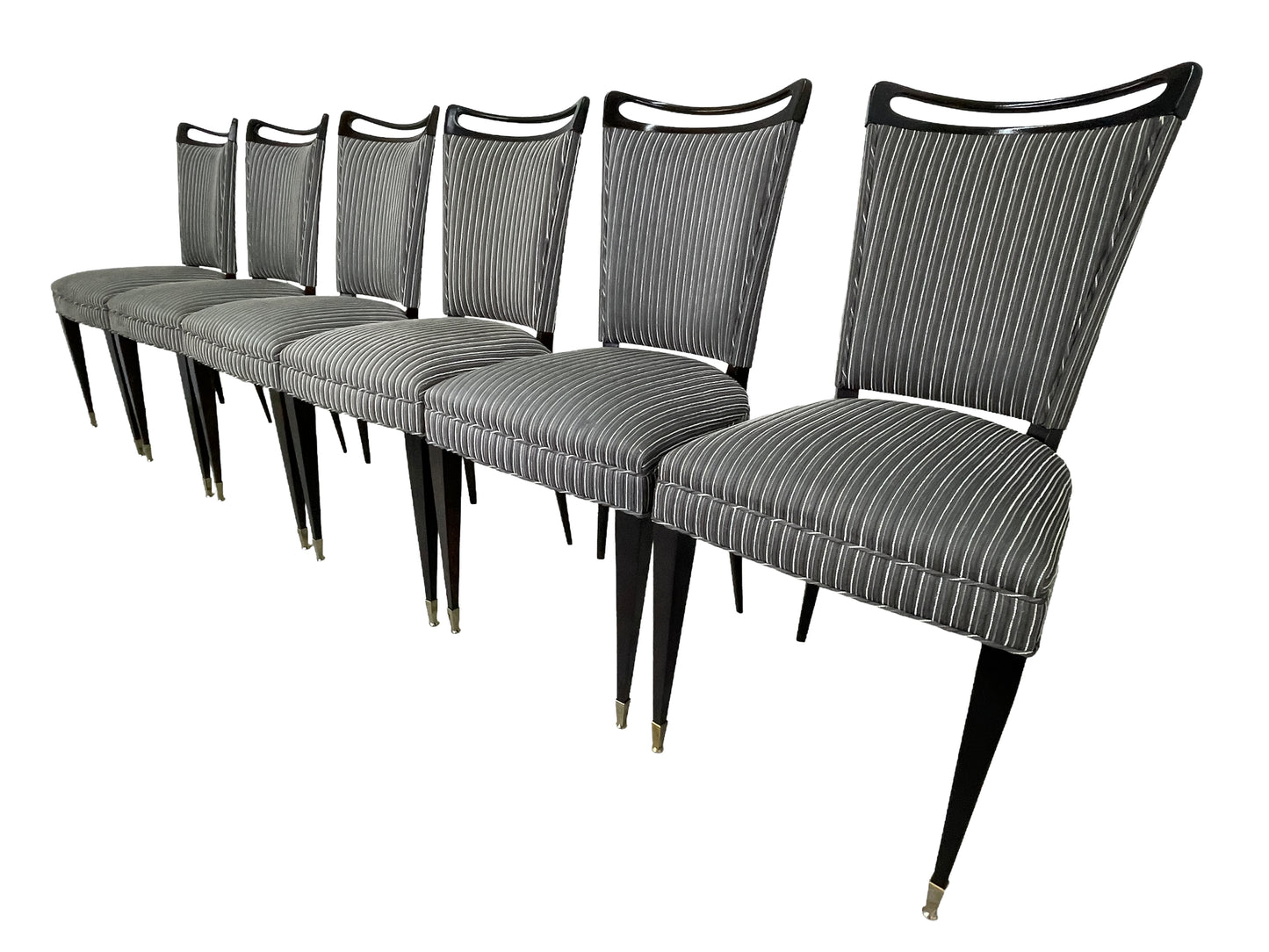French mid-century ebonized dining chairs set of 6 front view