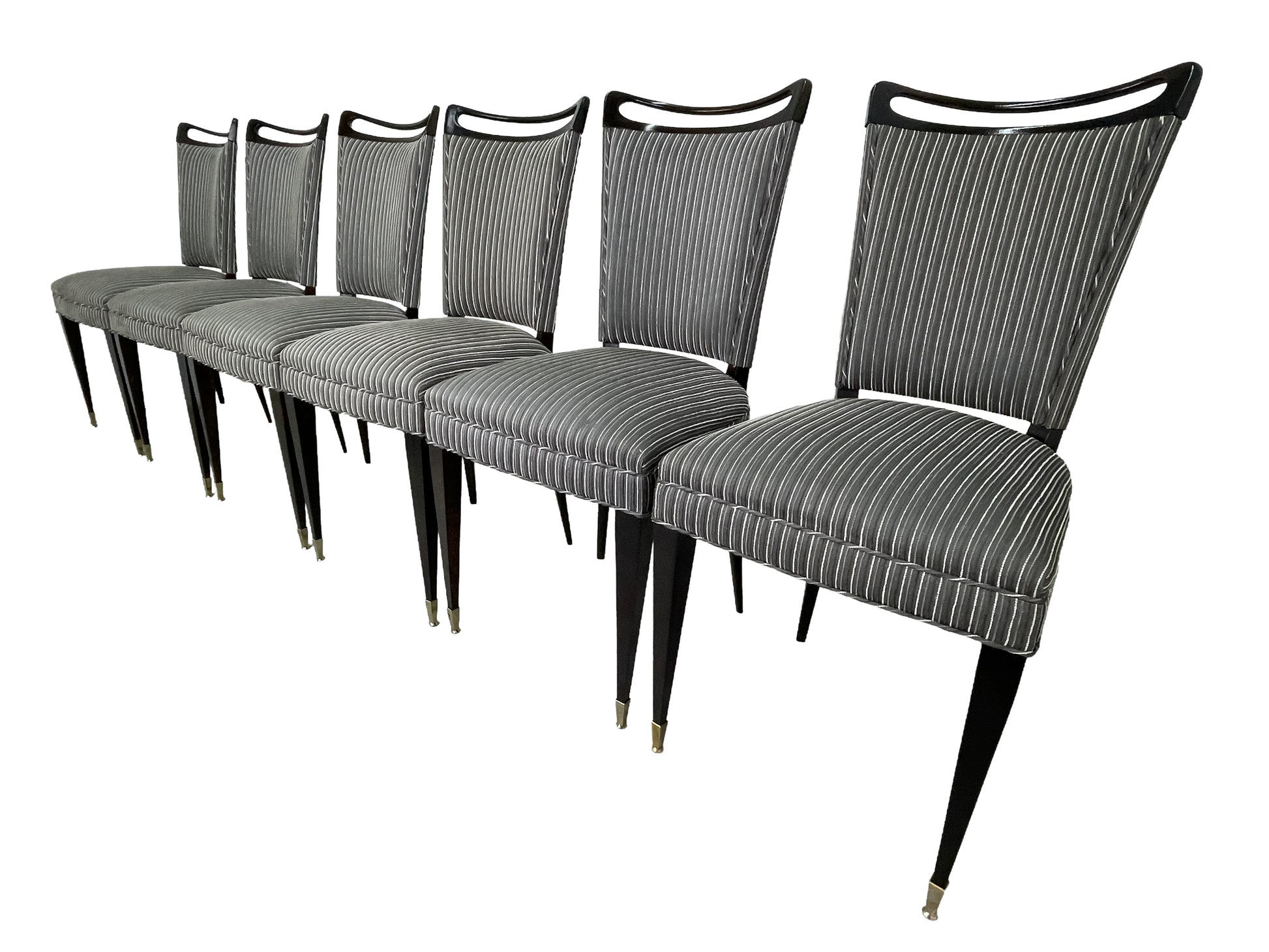 French mid-century ebonized dining chairs set of 6 front view