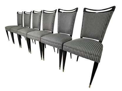 French mid-century ebonized dining chairs set of 6 front view