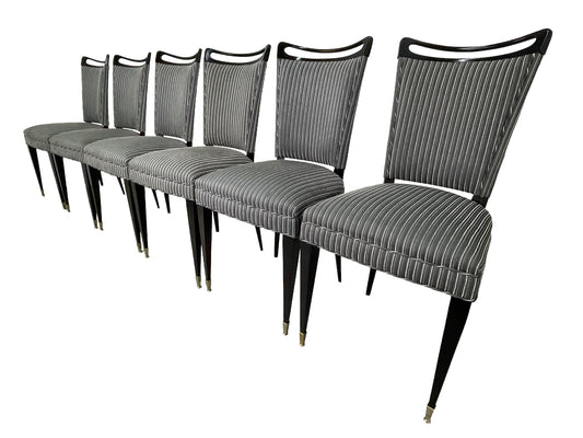 French mid-century ebonized dining chairs set of 6 front view