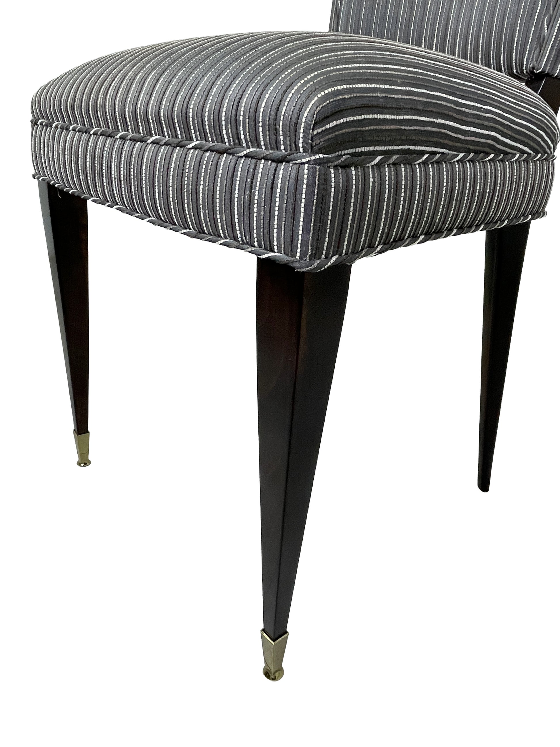 French mid-century ebonized dining chairs set of 6 wood legs brass detail