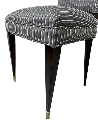 French mid-century ebonized dining chairs set of 6 wood legs brass detail