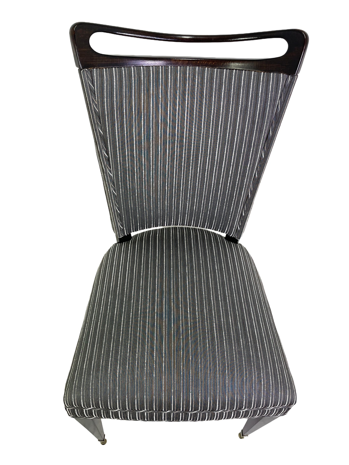 French mid-century ebonized dining chairs set of 6 striped upholstery
