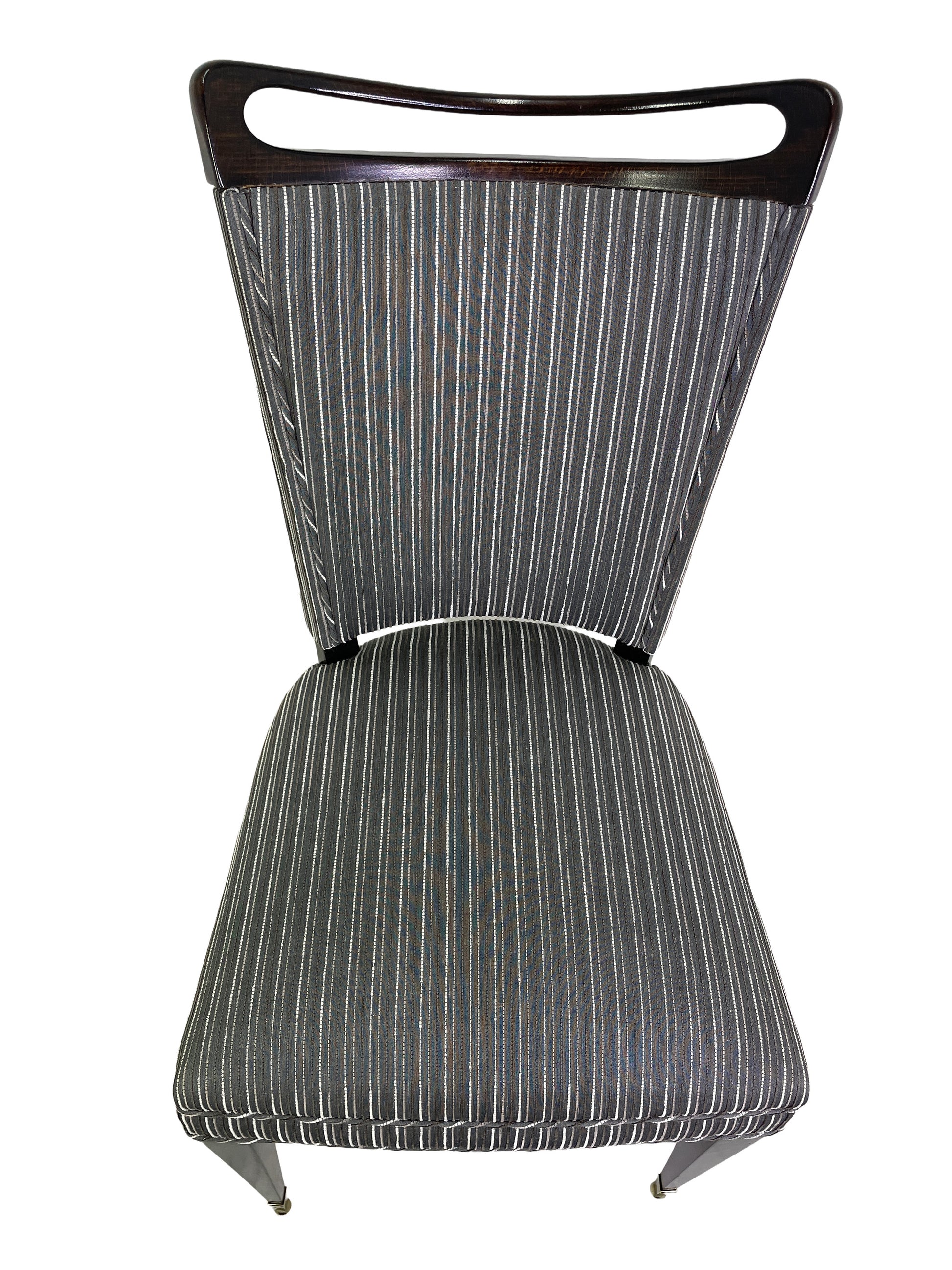 French mid-century ebonized dining chairs set of 6 striped upholstery