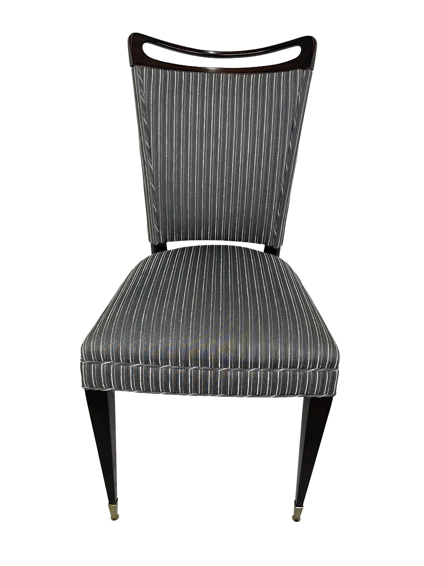 French mid-century ebonized dining chairs set of 6 front single profile 