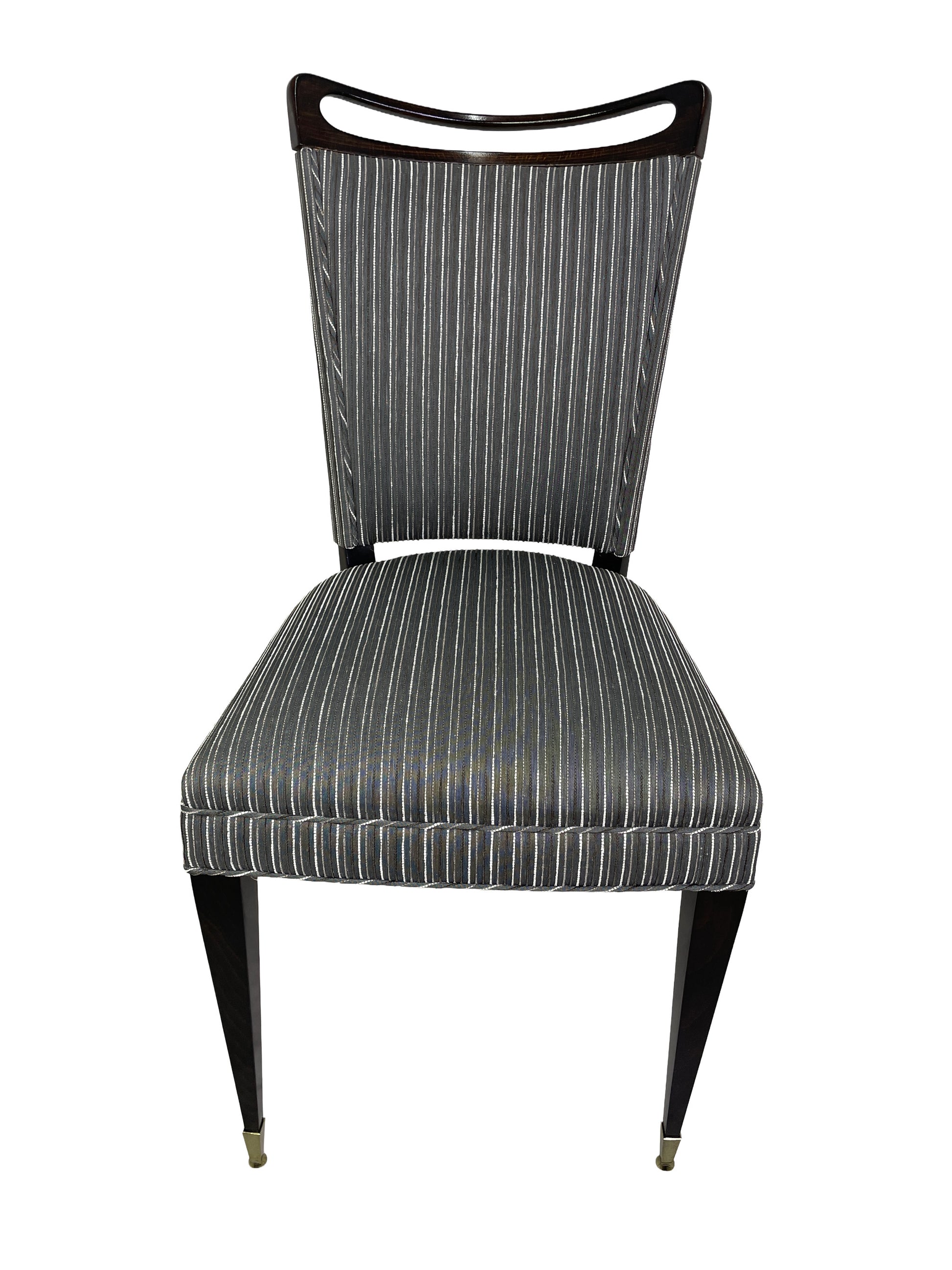 French mid-century ebonized dining chairs set of 6 front single profile 