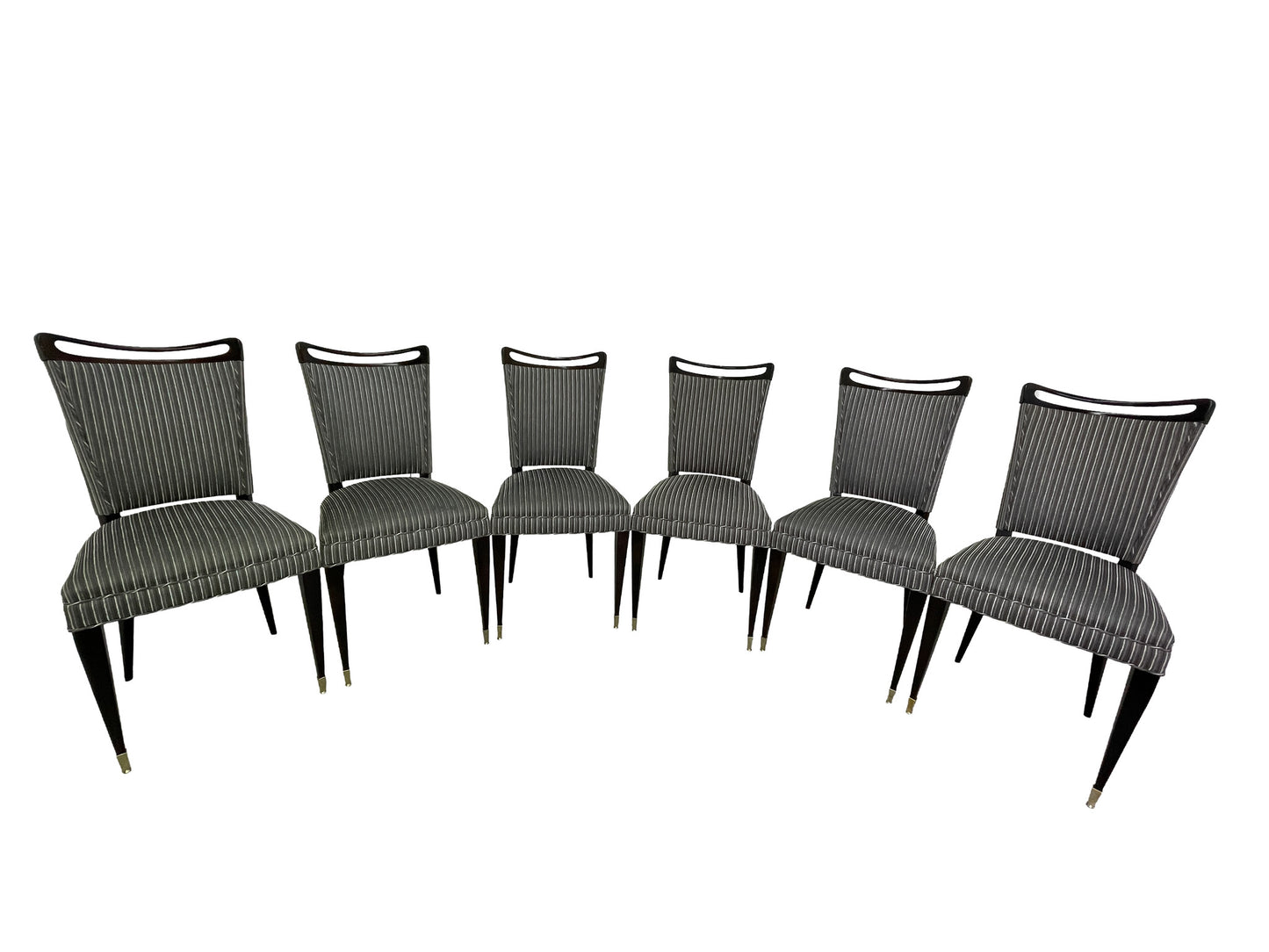 French mid-century ebonized dining chairs set of 6 group front view