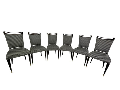 French mid-century ebonized dining chairs set of 6 group front view