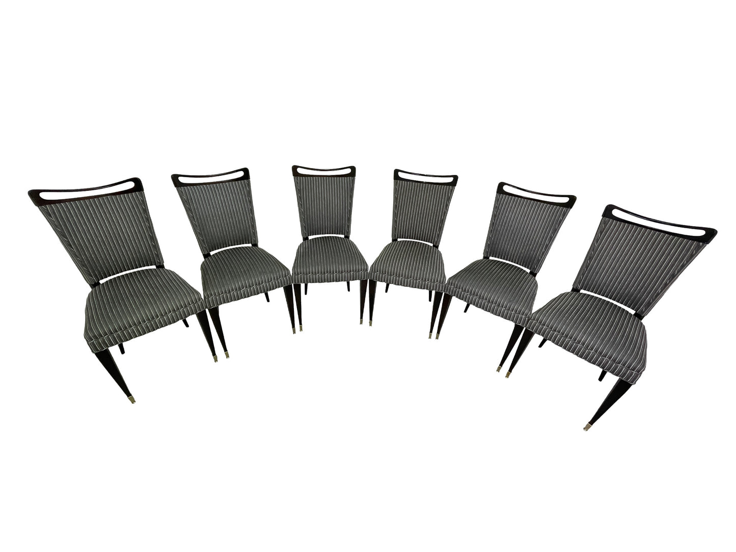 French mid-century ebonized dining chairs set of 6 group top view