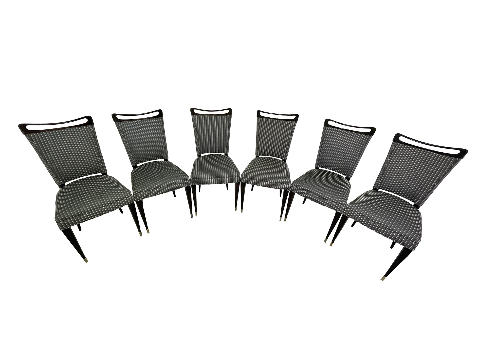 French mid-century ebonized dining chairs set of 6 group top view