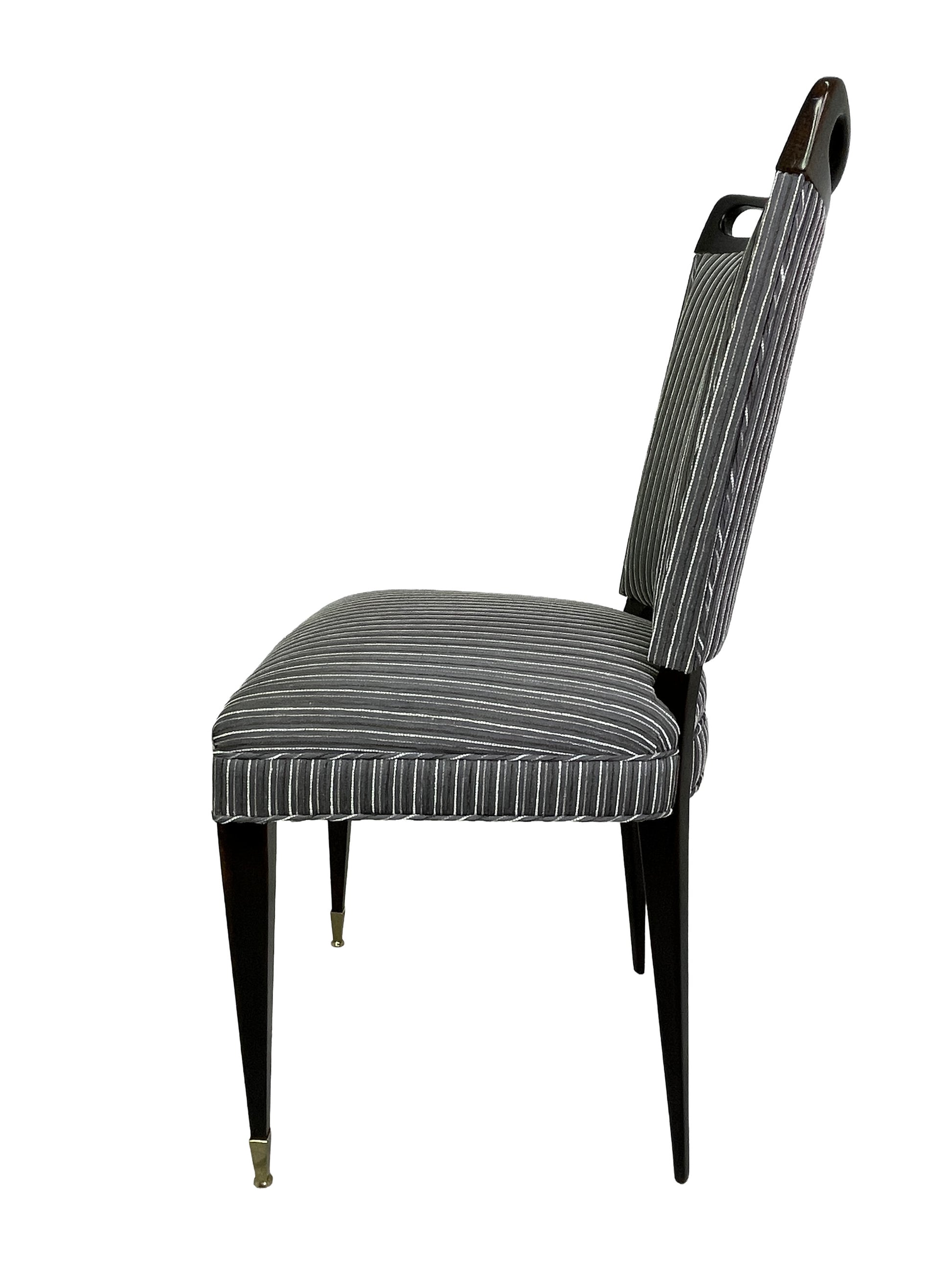 French mid-century ebonized dining chairs set of 6 right side profile
