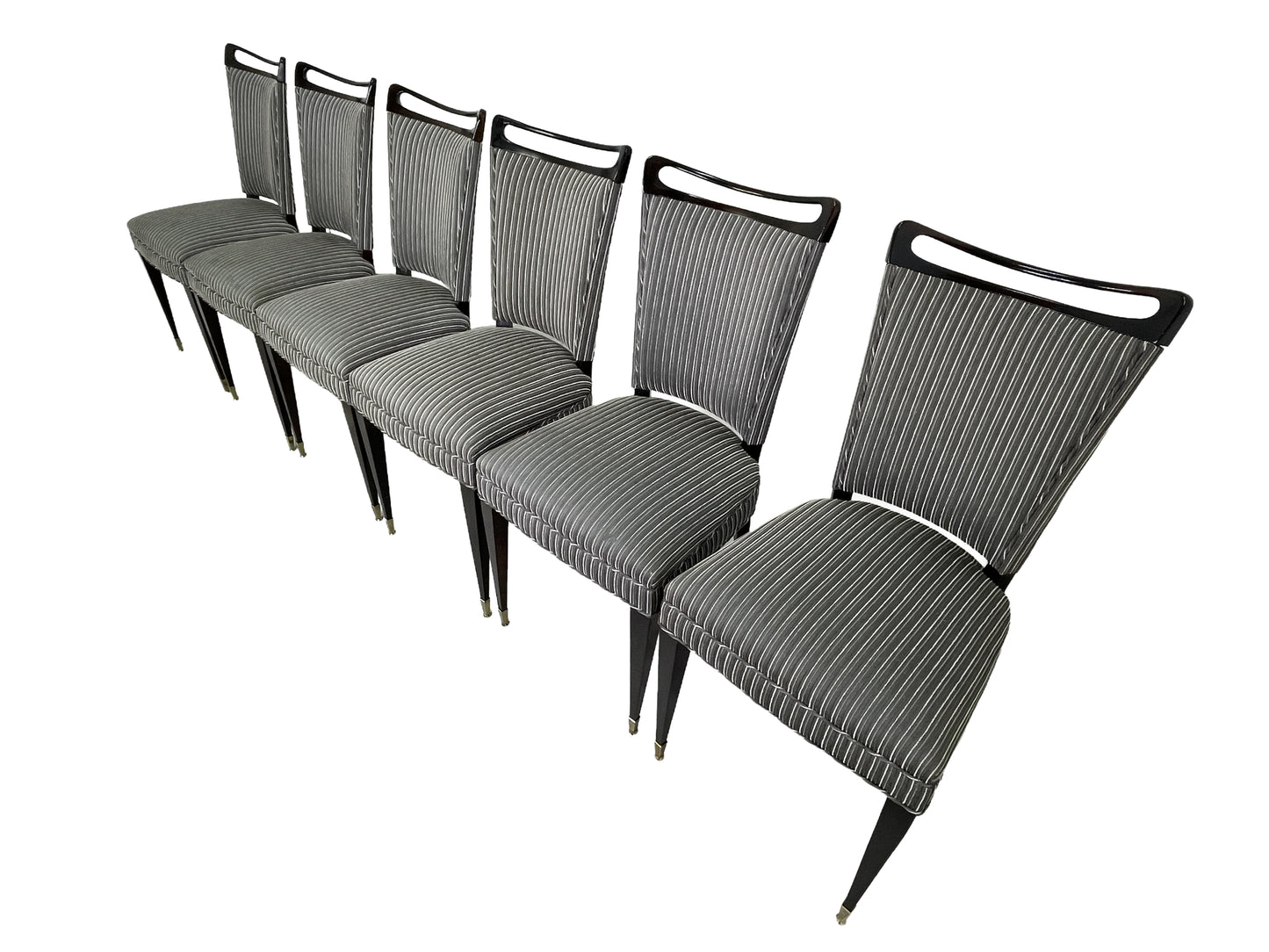 French mid-century ebonized dining chairs set of 6 angled view