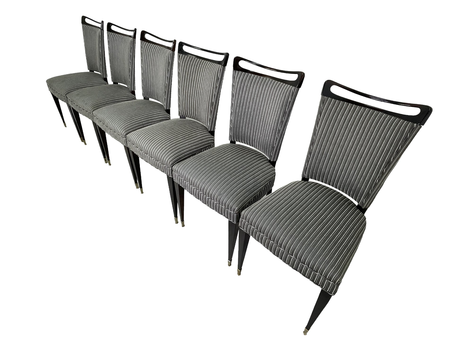 French mid-century ebonized dining chairs set of 6 angled view
