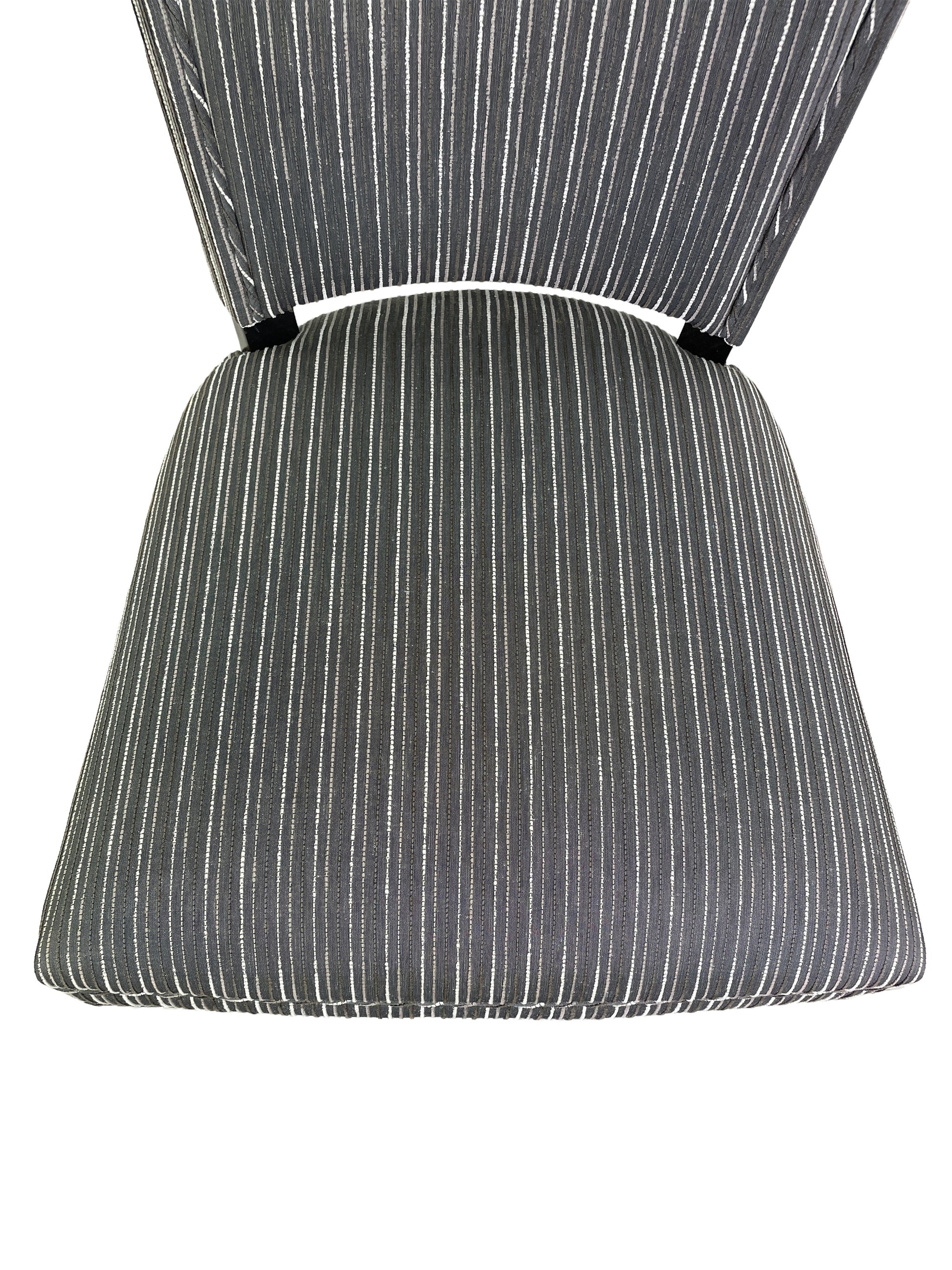 French mid-century ebonized dining chairs set of 6 striped upholstery seat