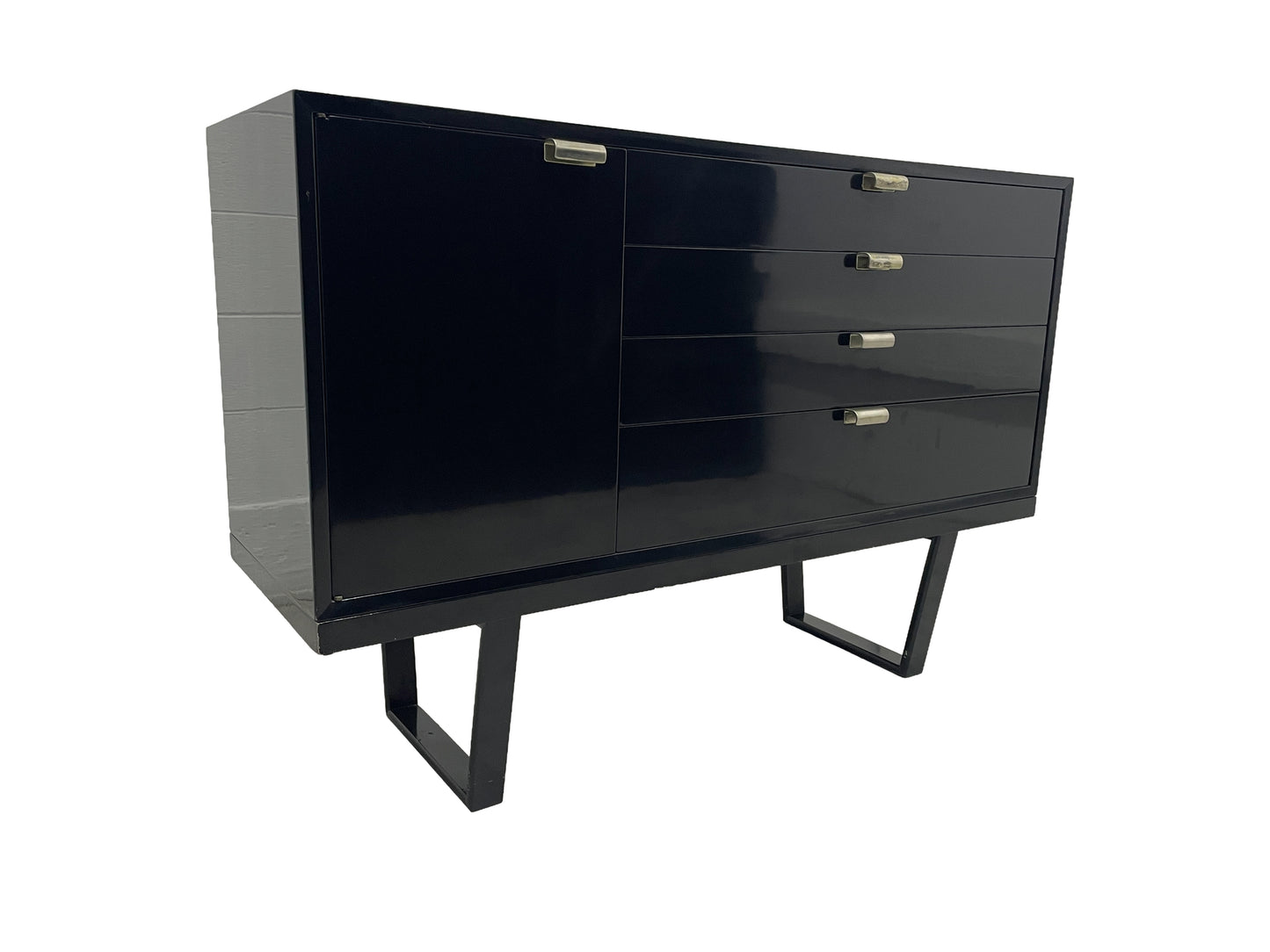 George Nelson Herman Miller black lacquer cabinet front view with original hardware
