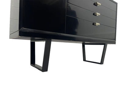 George Nelson Herman Miller cabinet base with angular legs detail in black lacquer