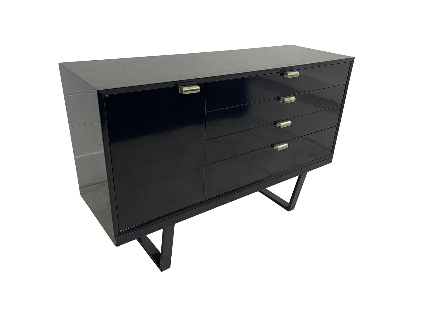 Mid century George Nelson cabinet for Herman Miller black lacquer left angle view