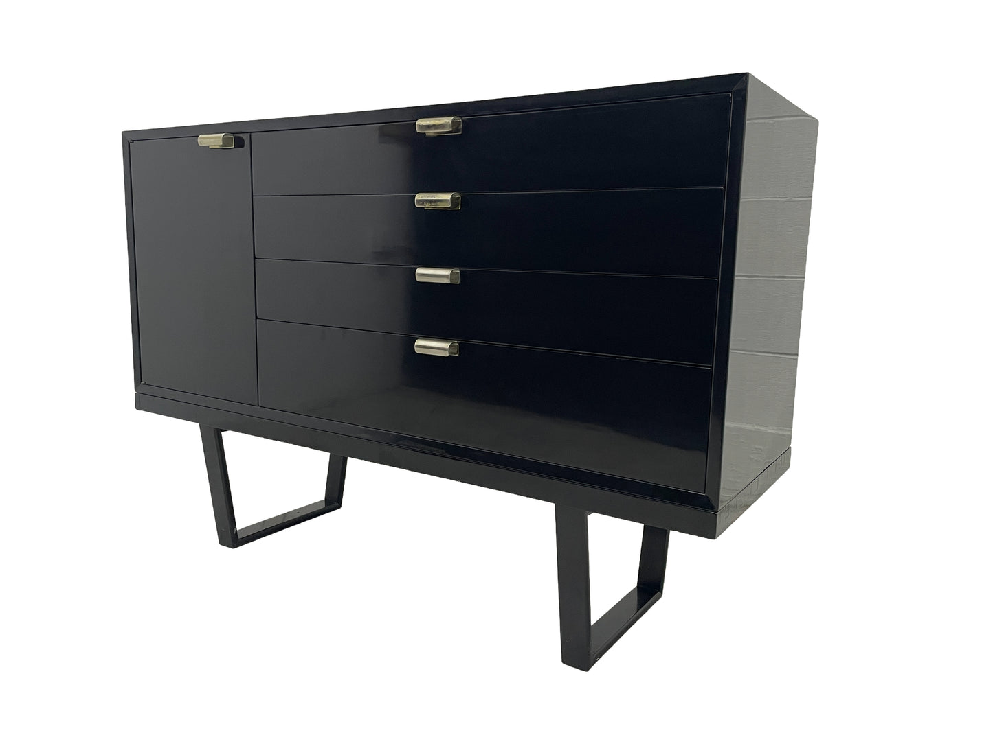 George Nelson Herman Miller cabinet right angle view black lacquer finish