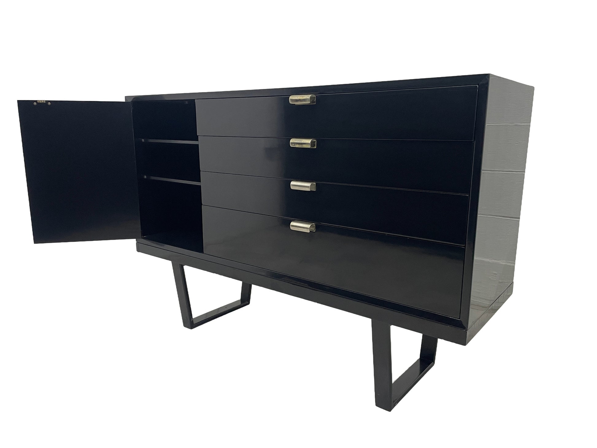 George Nelson Herman Miller cabinet open door interior shelving and drawers
