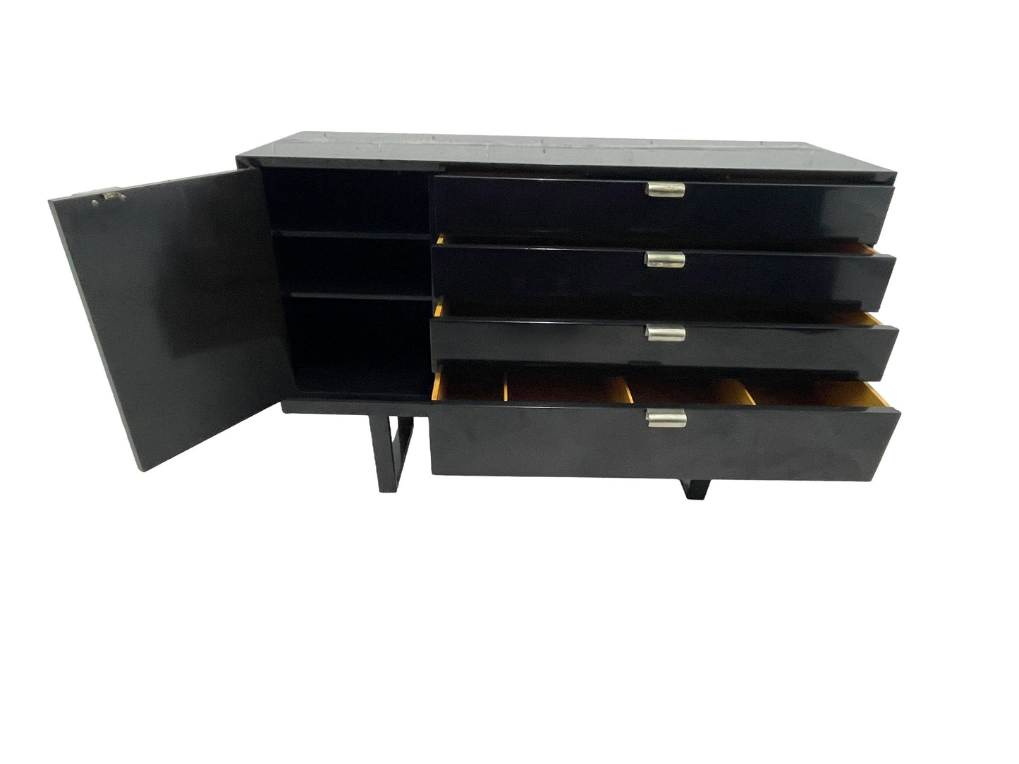 George Nelson Herman Miller cabinet with drawers and door open showing interior storage