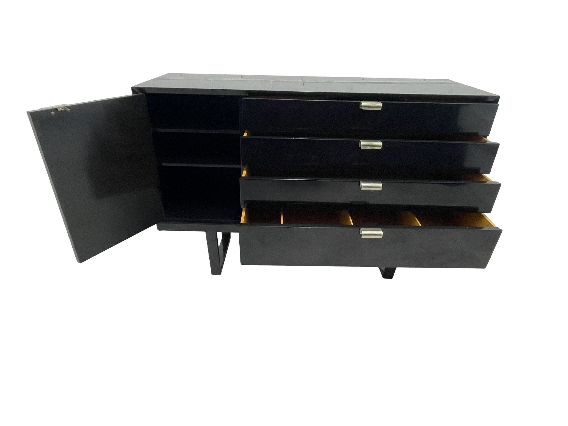 George Nelson Herman Miller cabinet with drawers and door open showing interior storage