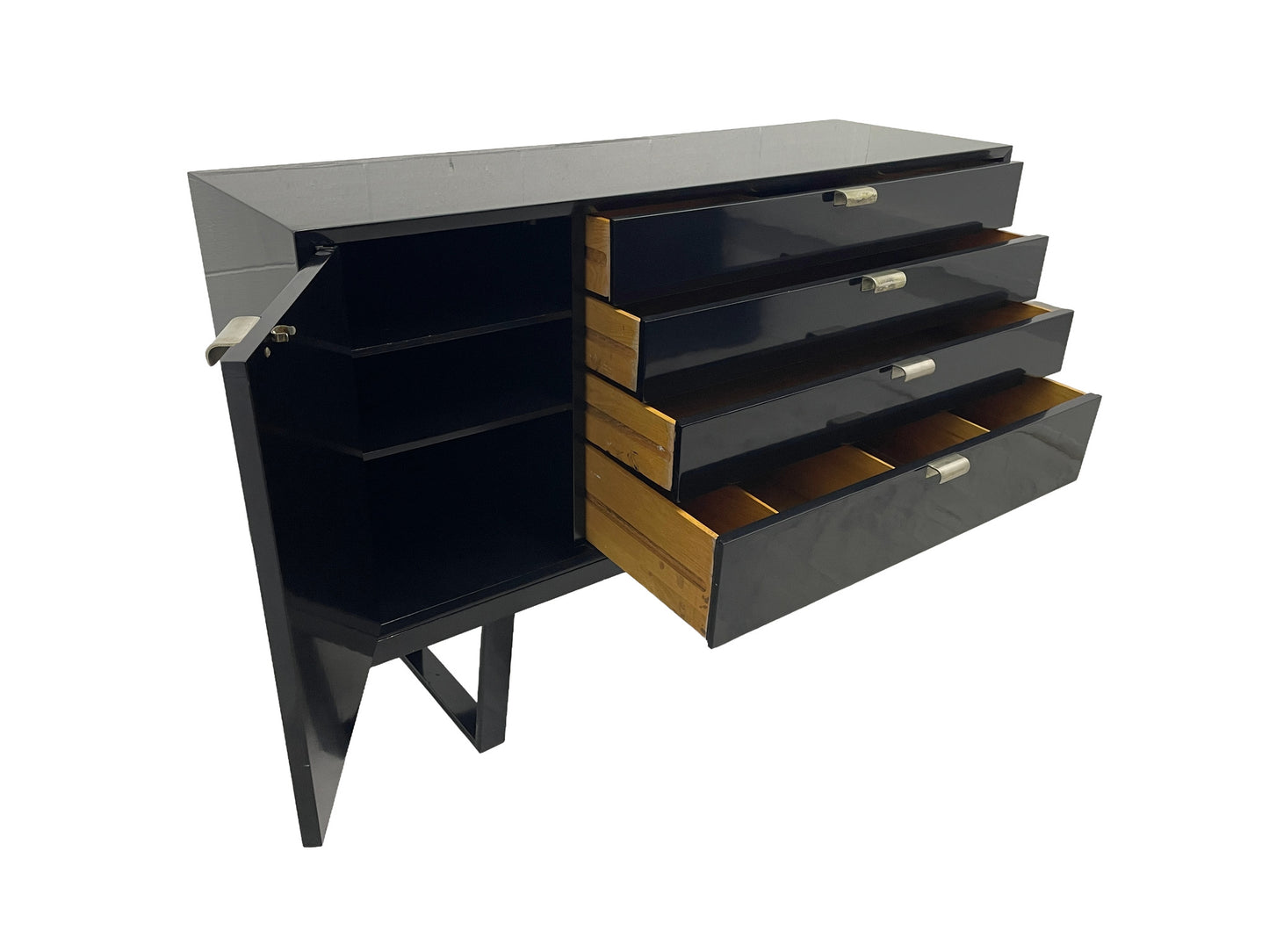 George Nelson Herman Miller cabinet front view with multiple drawers open