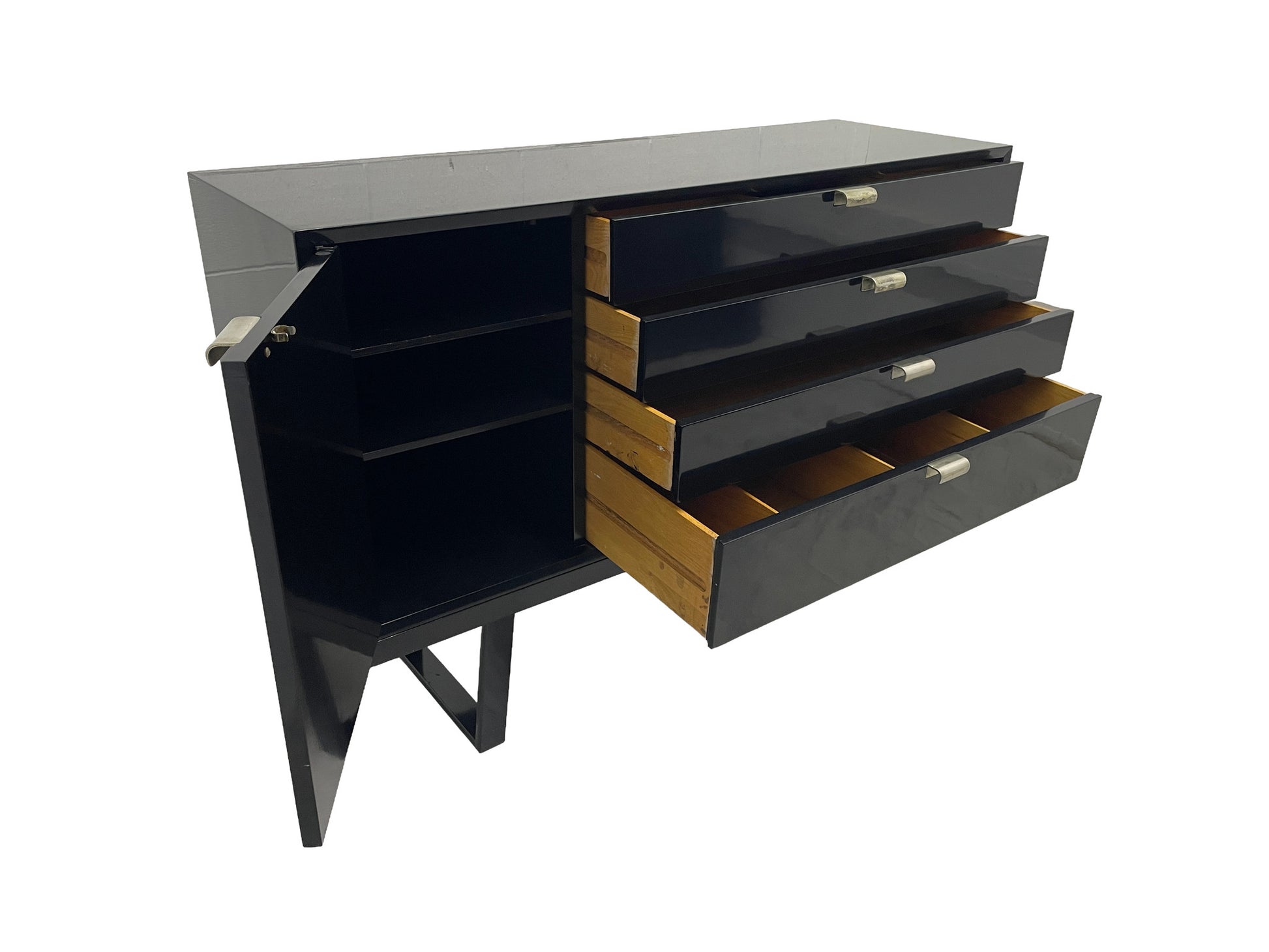 George Nelson Herman Miller cabinet front view with multiple drawers open