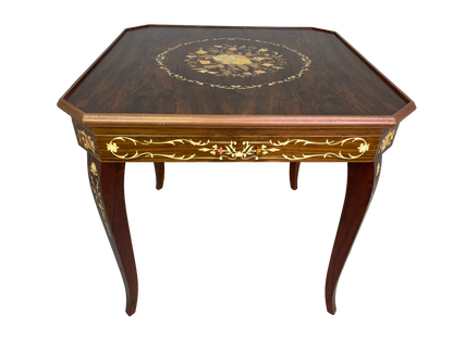 Detailed marquetry inlay wood game table Italian craftsmanship