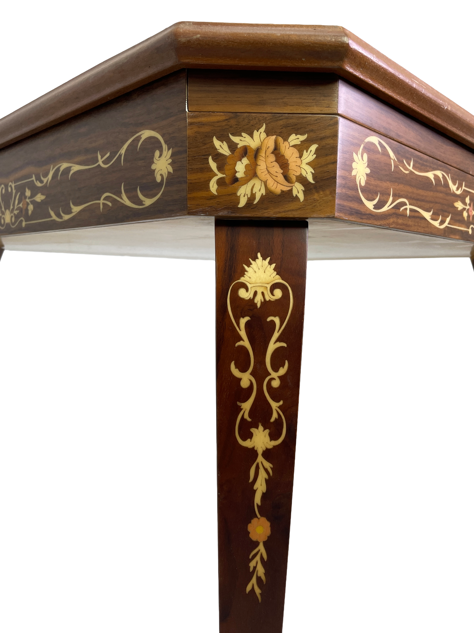 Italian 1980s multi game table with chairs table corner design detail
