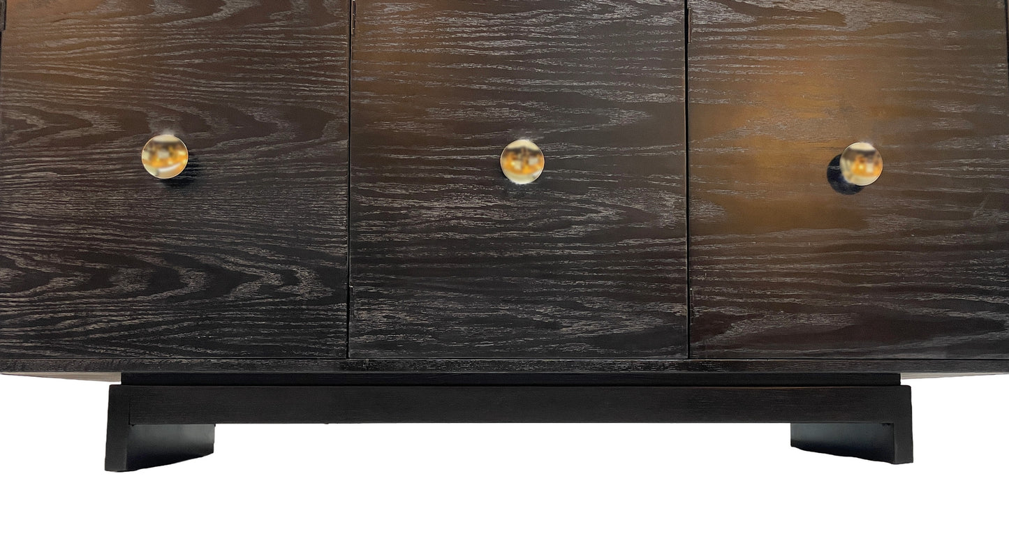 Kroehler Black Cerused Oak Credenza With Polished Brass Hardware, Circa 1960s