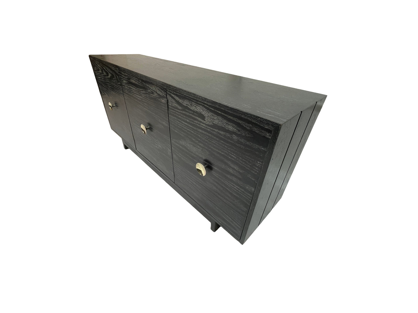 Kroehler Black Cerused Oak Credenza With Polished Brass Hardware, Circa 1960s