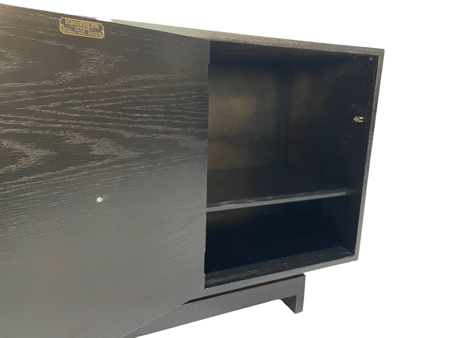 Kroehler Black Cerused Oak Credenza With Polished Brass Hardware, Circa 1960s