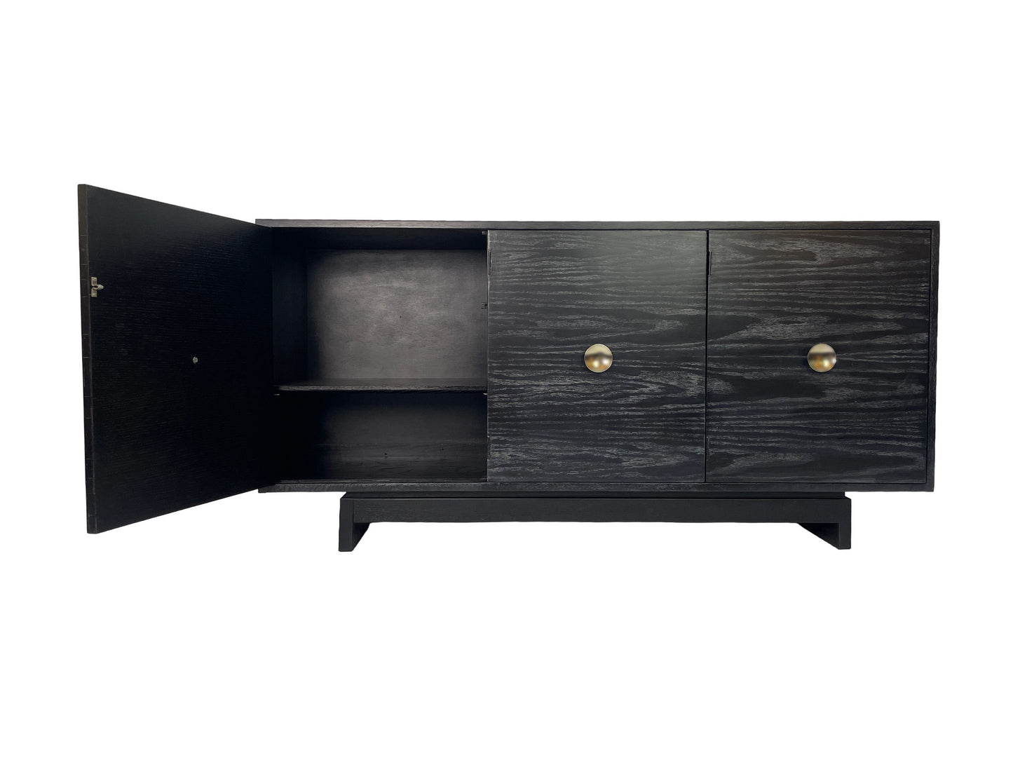 Kroehler Black Cerused Oak Credenza With Polished Brass Hardware, Circa 1960s
