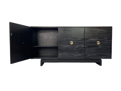 Kroehler Black Cerused Oak Credenza With Polished Brass Hardware, Circa 1960s